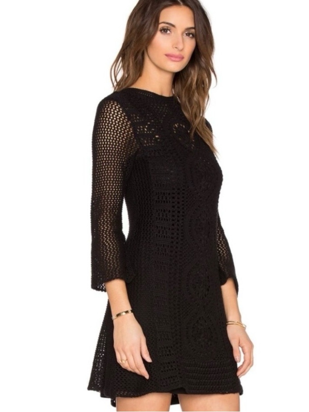 Free People Rosalind Crochet Mini Dress Black ~ Size Small